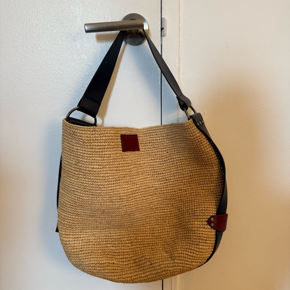 Isabel Marant Bayia Bag Natural Raffia and Midnight Navy Leather NWT - Picture 13 of 13